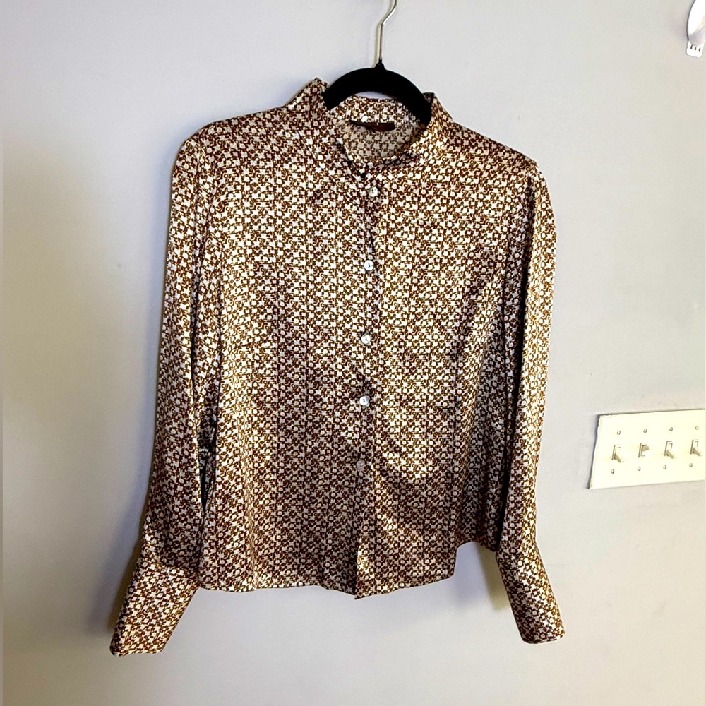 Han Fong New York 100% silk Geometric Patterned Women's Top size 10